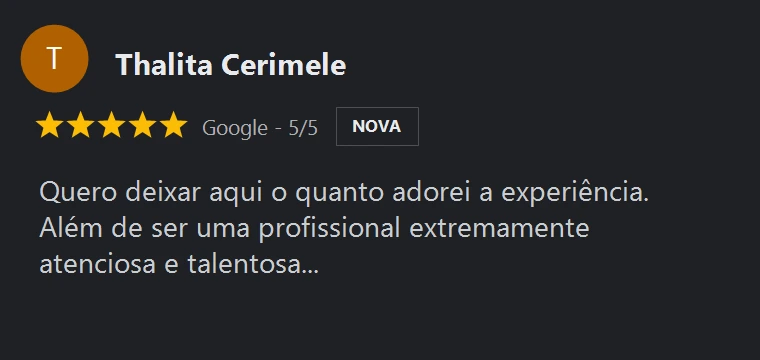 Crítica no Google de Thalita Cerimele sobre Gisele Fernandes Estética Avançada