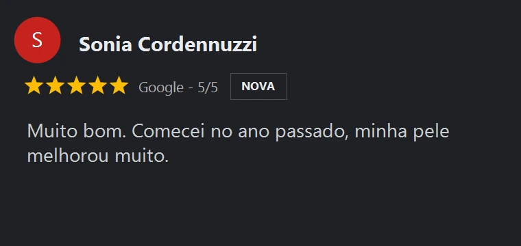 Crítica no Google de Sonia Cordennuzzi sobre Gisele Fernandes Estética Avançada