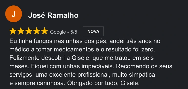 Crítica no Google de José Ramalho sobre Gisele Fernandes Estética Avançada